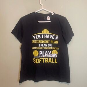 NWT Womens I Plan On Watching My Granddaughter Play Softball T-Shirt Black Large